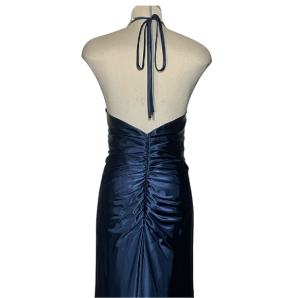 Gorgeous Designer Dark Blue Strapless Rhinestone Gown Maxi Dress Size XL Grande - Picture 7 of 17